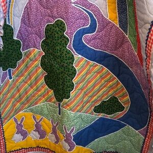 Colorful Patchwork Easter crib throw blanket with Bunny rainbow Design